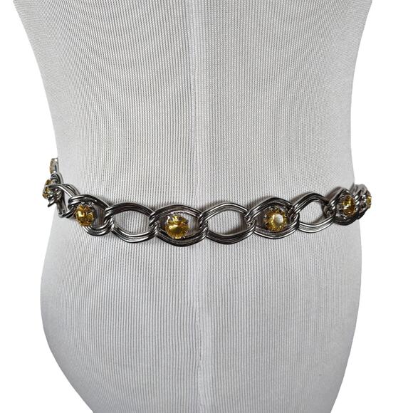 Vintage 80s 90s Chain Link Waist Belt Silver Rhinestone Free Size Plus - Picture 3 of 9